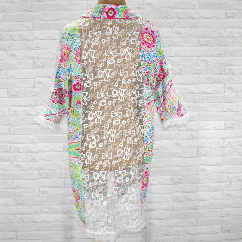 HAND CRAFTED Shirt Swimsuit Cover Duster Floral Tropical Paisley Lace Top Tunic